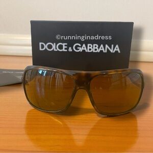 Vtg Dolce & Gabbana DG 6031 Y2K Wraparound Sunglasses In Brown Tortoiseshell